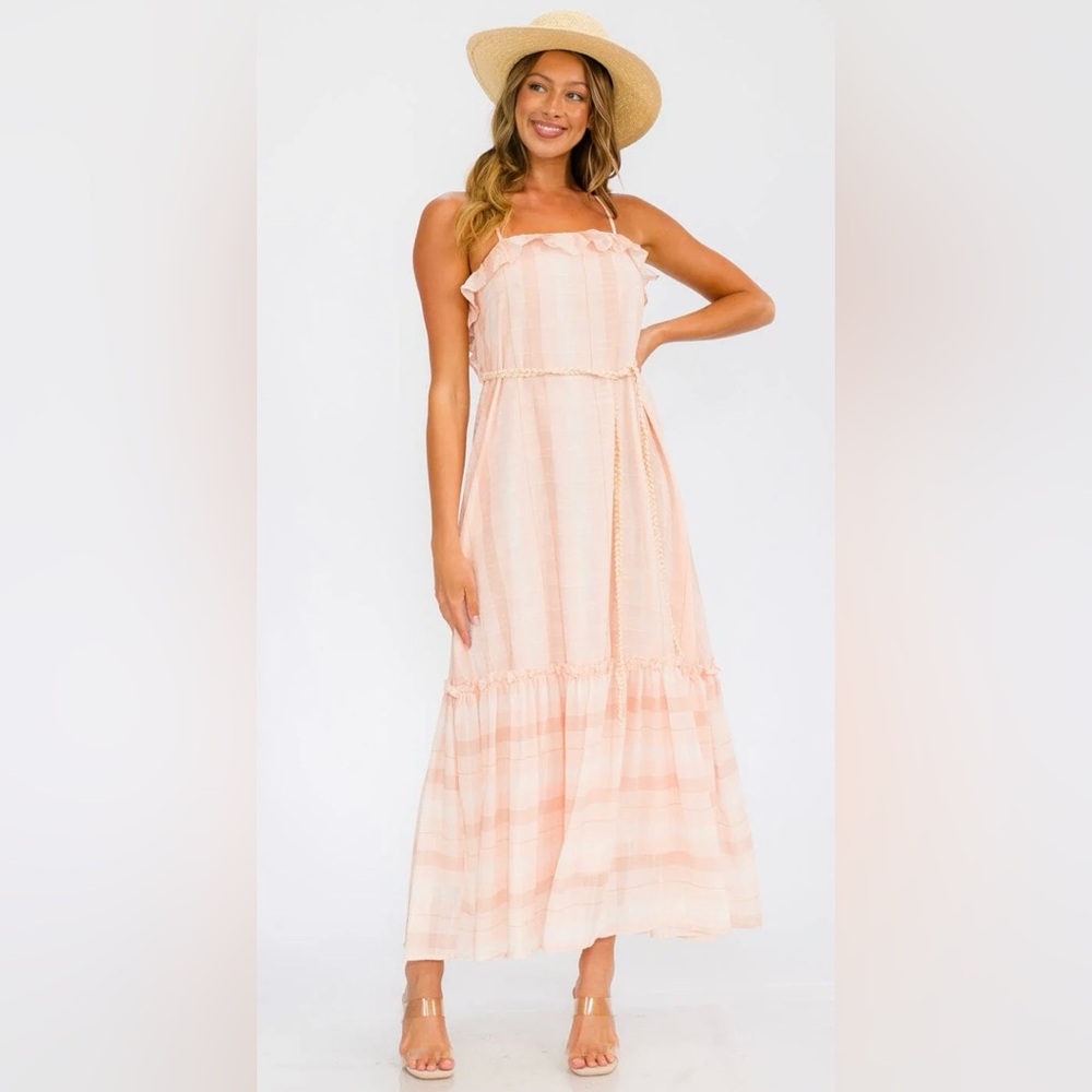 Coral Orange Tiered Maxi Dress Ruffle Boho Sundress Summer Resort NWT